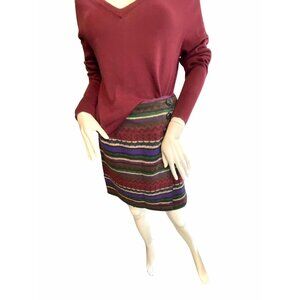 Tracy Evans Multi-Color Striped Southwestern Wool Blend Button Skirt Size 7